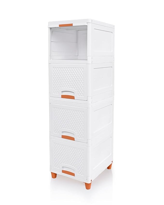 JUICIQ Multipurpose Drawer Plastic Modular Chest Storage Organizer Home Office Parlor School Home and Kids 4 Tier - Image 3