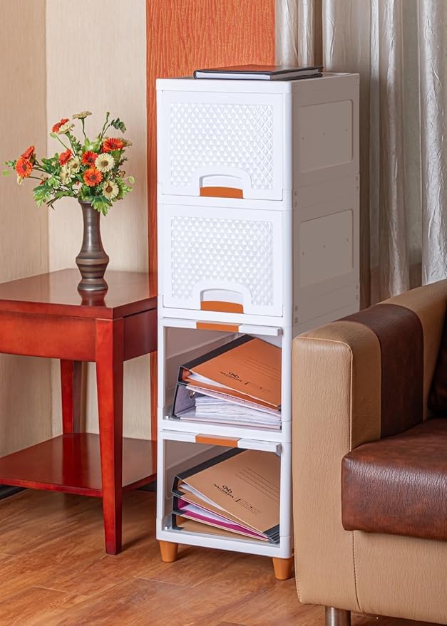 JUICIQ Multipurpose Drawer Plastic Modular Chest Storage Organizer Home Office Parlor School Home and Kids 4 Tier - Image 2