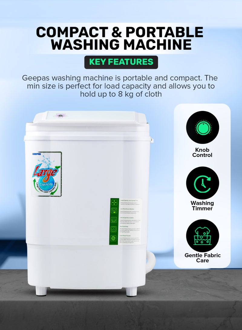 GEEPAS Washing Machine, 2-in-1 Function, 3.5 Kg- Tempered Glass Cover, Wash with Separate Spin, High Spin Speed, 2 Years Warranty GSWM18040 White GSWM18040 White - Image 2