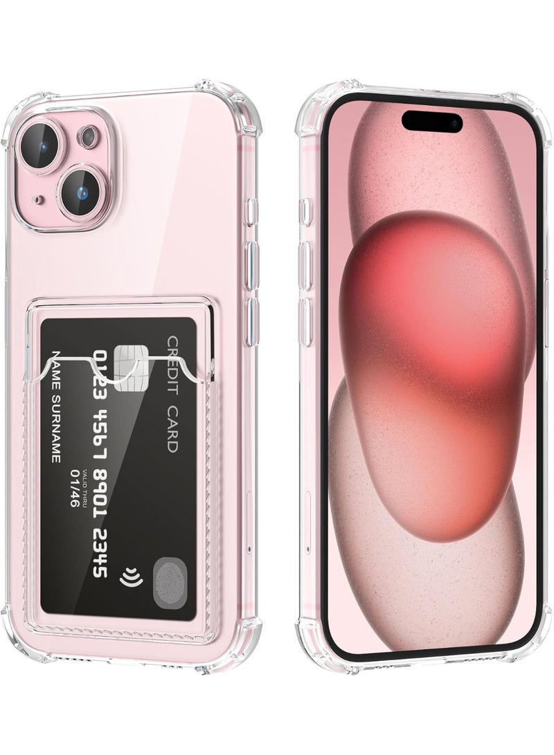 Shockproof Transparent Case with Card Wallet Compatible with iPhone 15 6.1  - Image 1