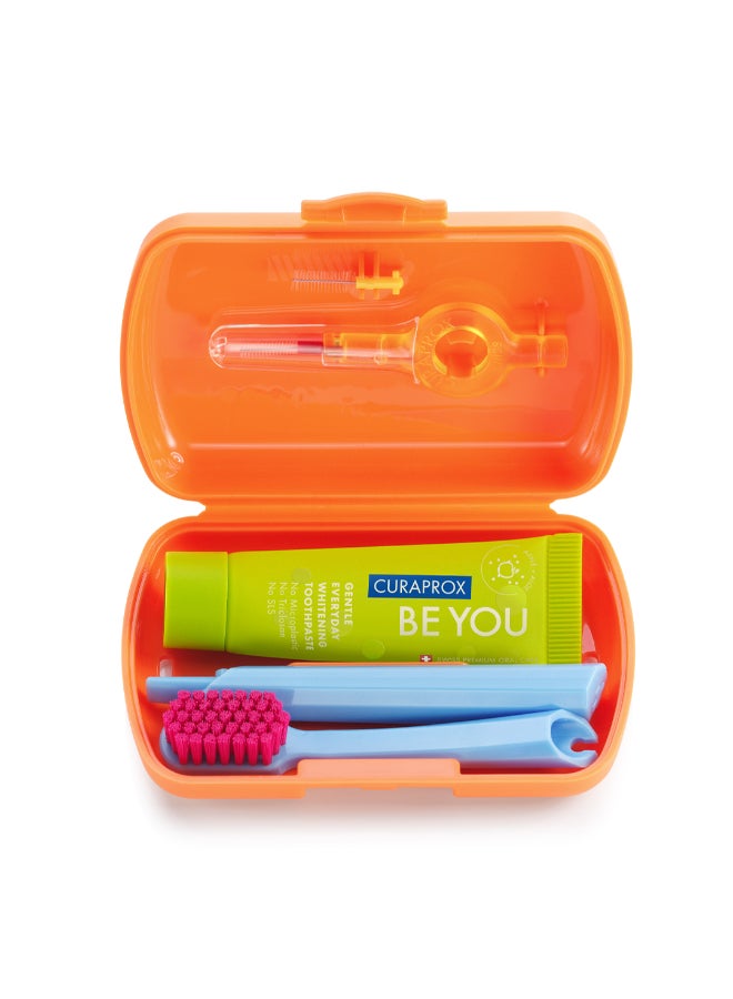 CURAPROX Travel Set Orange I Includes CS 5460 Travel Toothbrush, 10ml Be You Toothpaste, CPS Prime 07 & 09 Interdental Brushes I Compact Oral Care Kit for On-the-Go - Image 2