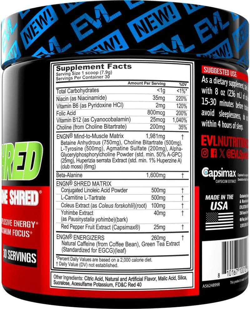 Evlution EVL Ultimate Pre Workout Powder  Thermogenic Fat Burner Preworkout Powder Drink for Lasting Energy Focus and Stamina  ENGN Shred Intense Fat Burning Creatine Free Preworkout Drink  Cherry Limeade - Image 2