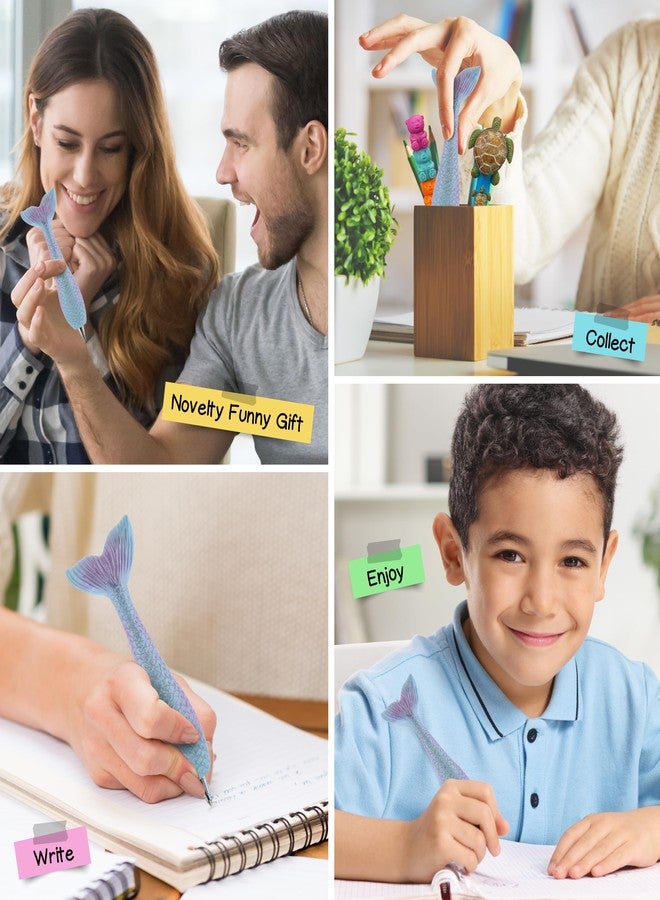 Planet Pens قلم بلانيت بينز سباركل بلو ميرميد تيل المبتكر - قلم حبر جاف فريد من نوعه للأطفال والكبار، قلم كتابة ملون بتصميم حيوان بحري خيالي، مناسب لتزيين المكاتب المدرسية والمكتبية - Image 4