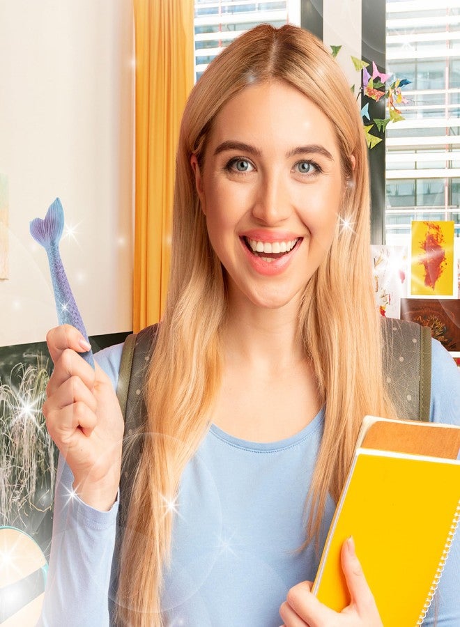 Planet Pens قلم بلانيت بينز سباركل بلو ميرميد تيل المبتكر - قلم حبر جاف فريد من نوعه للأطفال والكبار، قلم كتابة ملون بتصميم حيوان بحري خيالي، مناسب لتزيين المكاتب المدرسية والمكتبية - Image 2