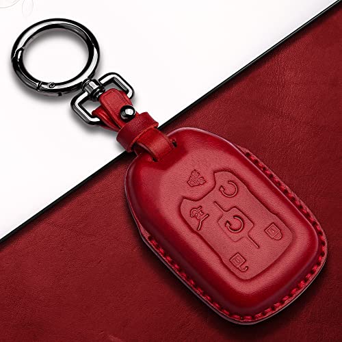 Tukellen Compatible with Chevrolet Leather Key Fob Cover with Keychain,fit 2015-2020 Tahoe Suburban GMC Yukon Smart Remote Key Shell, Genuine Leather for Chevy Key case(6 Buttons)-Red - Image 4