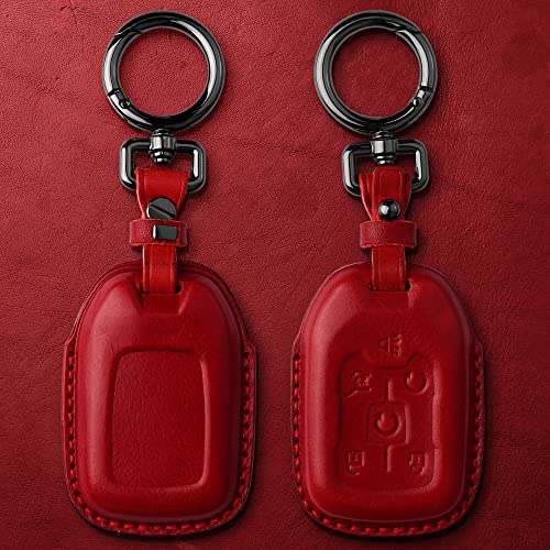 Tukellen Compatible with Chevrolet Leather Key Fob Cover with Keychain,fit 2015-2020 Tahoe Suburban GMC Yukon Smart Remote Key Shell, Genuine Leather for Chevy Key case(6 Buttons)-Red - Image 3