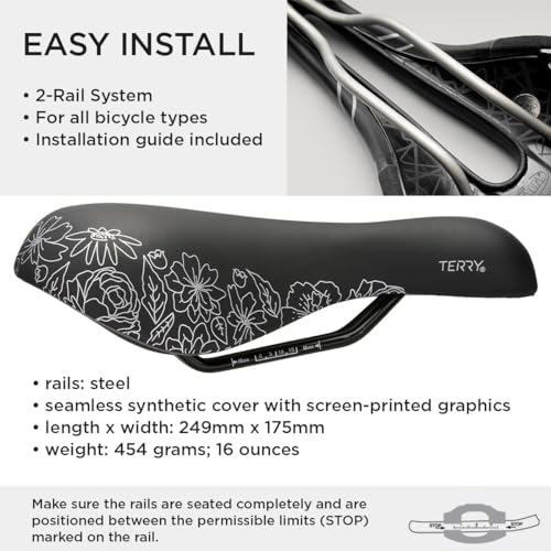 Terry Women's Cite X Gel Cycling Saddle - Synthetic Top Bike Seat with Gel Layer Lightweight Shock-Absorbing Elastomers - Flower - Image 5