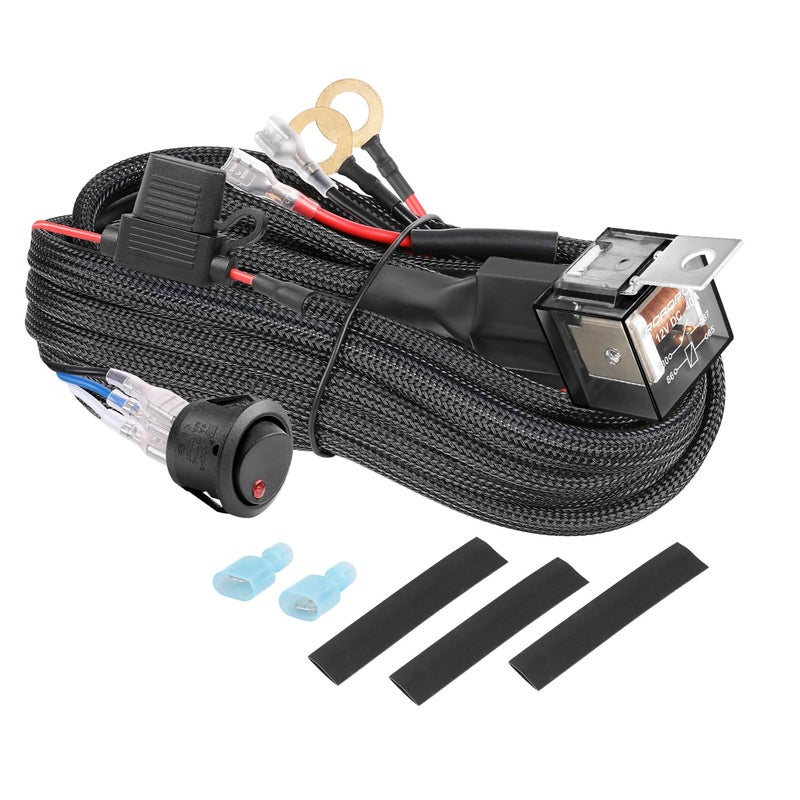 LED Light Bar Wiring Harness Kit Auto Power Plus 450W 12V 30A Fuse Relay 1 Lead Off Road Driving Light Wiring Harness Fog Lights Work Cube Light LED Pod Lights Wire Kit for Jeep Truck UTV ATV Boat