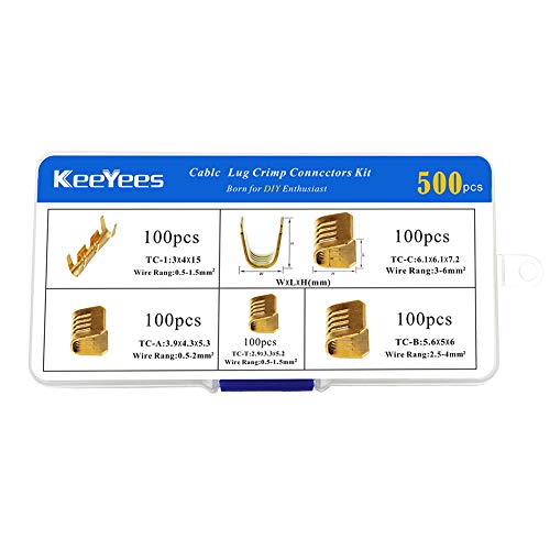 KeeYees 500 Pcs U Shape Copper Ring Terminals Crimp Kit - Non-Insulated Assortment Cable Wire Spade Electric Butt Connector Kit - Image 5
