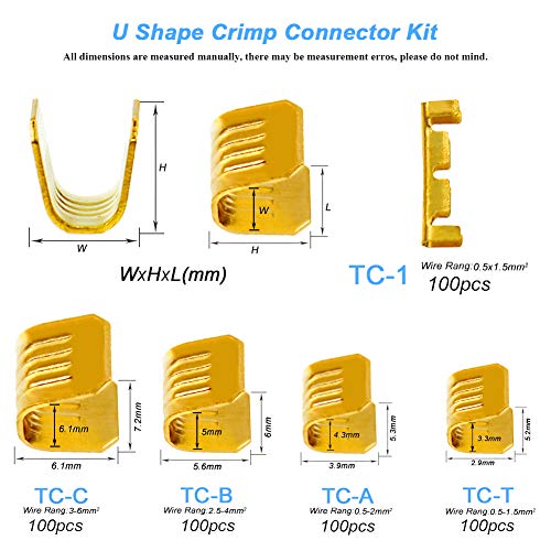 KeeYees 500 Pcs U Shape Copper Ring Terminals Crimp Kit - Non-Insulated Assortment Cable Wire Spade Electric Butt Connector Kit - Image 2