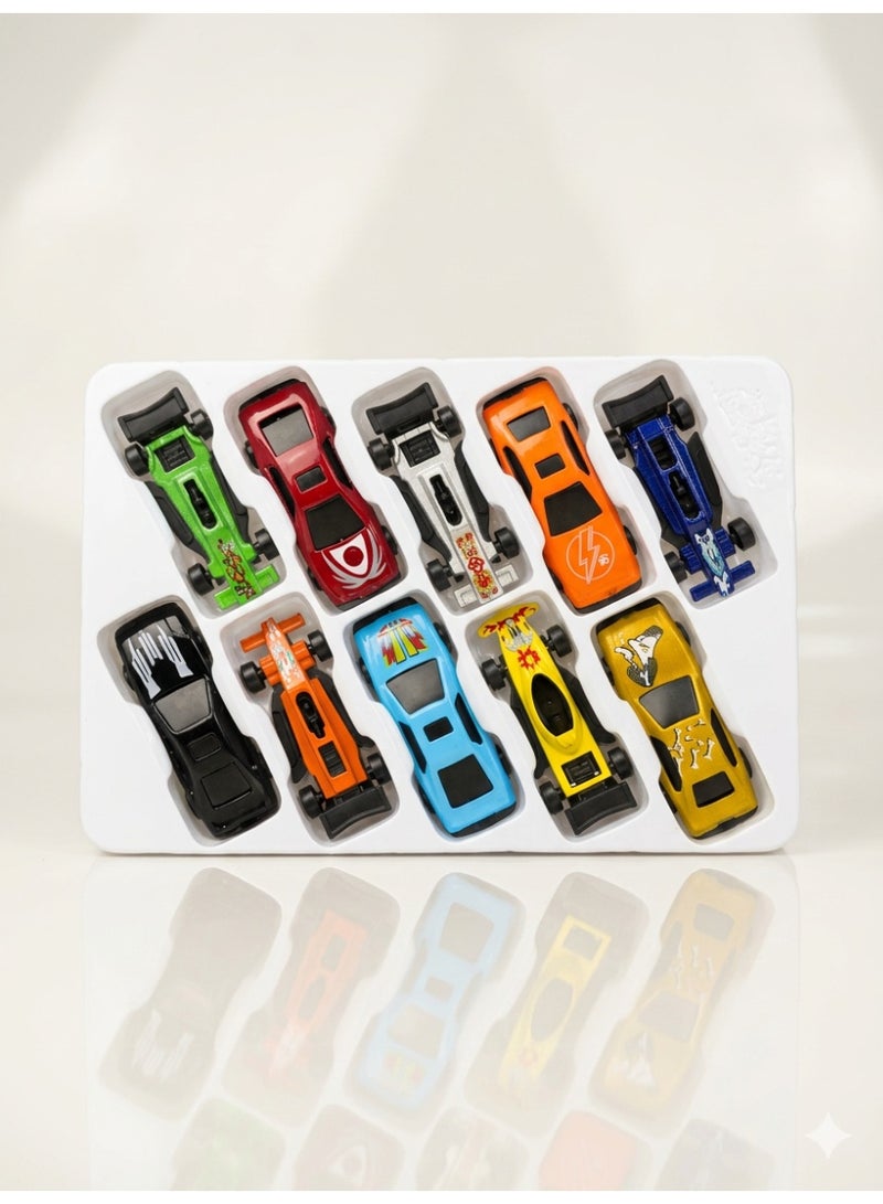 🏎️ Metal Racing Car Pack – 10 sturdy metal cars with fast and fun pull-back action.  🎯 Perfect for children to develop their imagination and enjoy hours of exciting playtime.