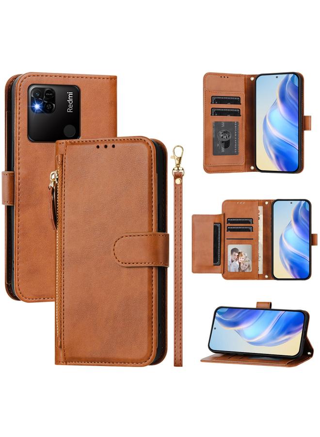 S-TOP Case For Redmi 10A / 9C Multi-Card Slots Zipper Wallet Leather Phone Case - Image 1