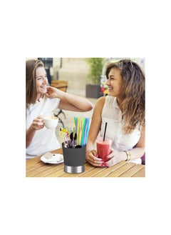 Generic Straw Holder for Countertop, 3 Grid Stainless Steel Straw Dispenser Drinking Straw Dispenser Coffee Stirrers Holder Forks Spoon Organizer for Coffee Bar Kitchen Party  - Image 2
