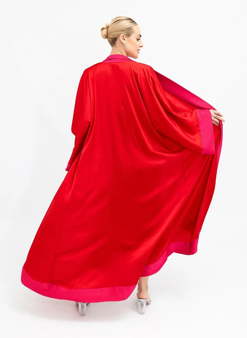 جانارا جونز Fuchsia Cuffs Red Satin Abaya Kaftan