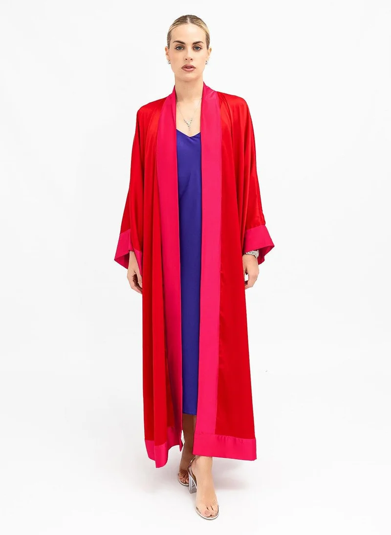 Fuchsia Cuffs Red Satin Abaya Kaftan