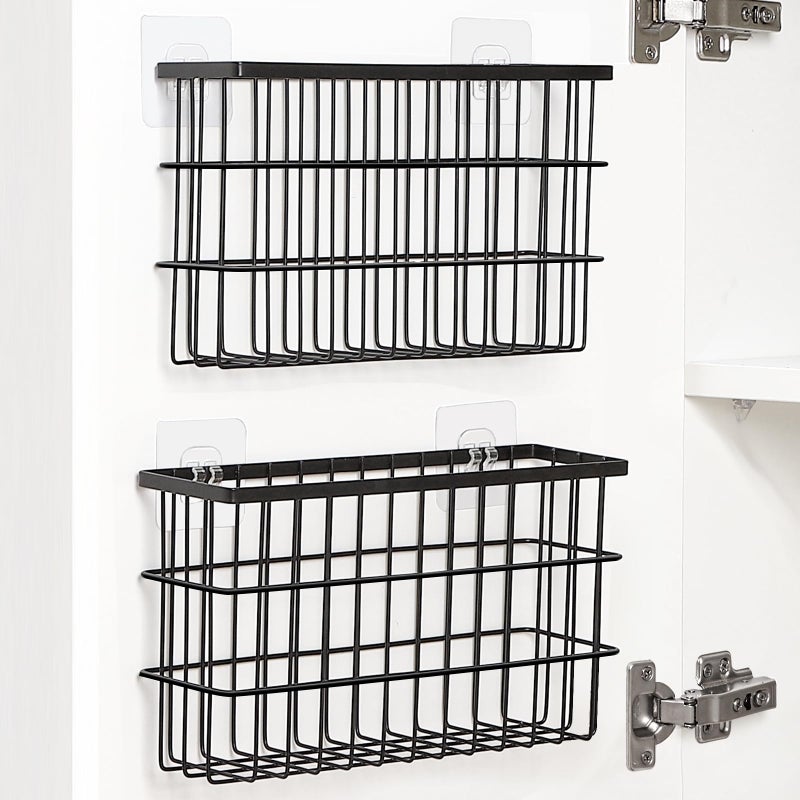 Sinnsally 2 Pack Cabinet Door Organizer,Self Adhesive Lid Organizers Inside Cabinet Storage Boxes,Hanging Storage Basket Organizer Wall Mounted Pantry Caddy Cup Holder for Kitchen,Fridge,Bathroom - Image 1