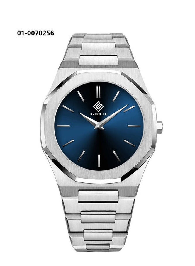 FG UNITED ساعة رجالية بتصميم رفيع بقرص أزرق من الفولاذ المقاوم للصدأ 41 مم - FG7006