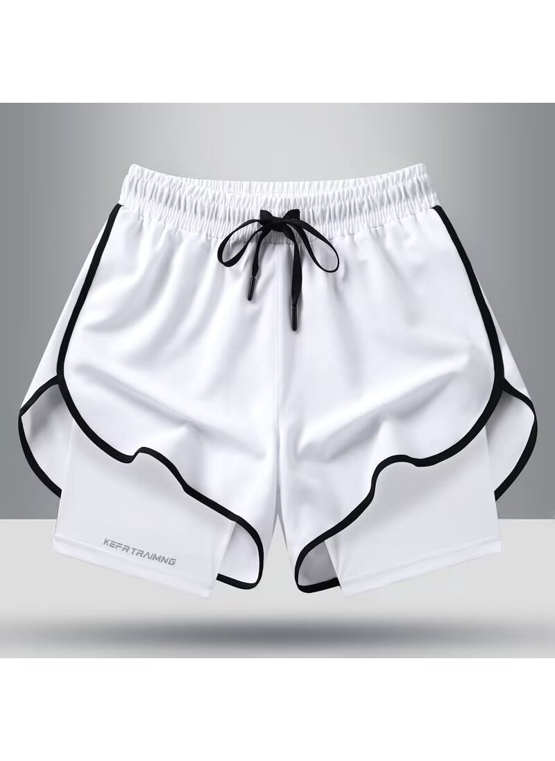 Mens Breathable Mesh Shorts Casual Summer Running Gym White  - Image 1