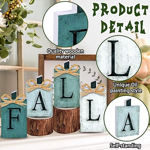 YUJUN 4 PCS Fall Pumpkin Wooden Signs Decoration,Blue Autumn Tiered Tray Pumpkin Tabletop Decor for Thanksgiving Fall Home Kitchen Harvest Party Decor Supplies - Image 3
