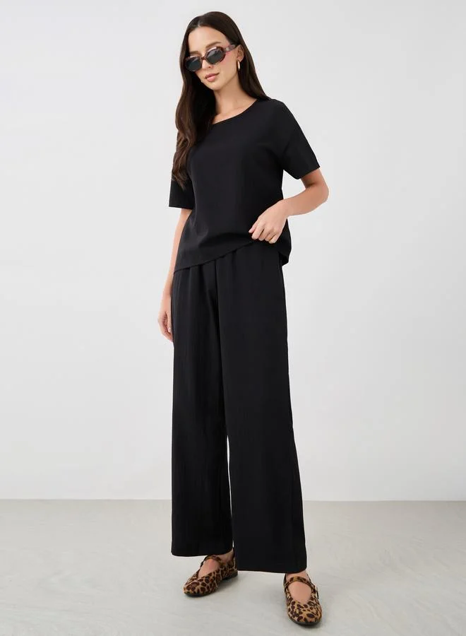 تايك تو Take Two Solid Short Sleeve T-Shirt and Pants Co-Ords