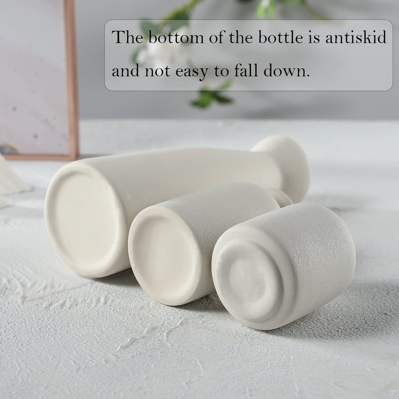 Cemabt White Ceramic Vase Set-3 مزهريات زهرة صغيرة للديكور الحديثة بوهو مزرعة المنزل ديكور المزهرية الزخرفية لبامباس العشب والزهور المجففة فكرة الجرف الجرف على رف الكتب المدخل- معجب - Image 2
