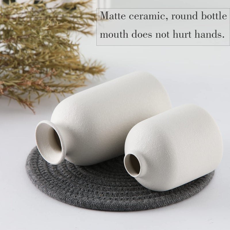 Cemabt White Ceramic Vase Set-3 مزهريات زهرة صغيرة للديكور الحديثة بوهو مزرعة المنزل ديكور المزهرية الزخرفية لبامباس العشب والزهور المجففة فكرة الجرف الجرف على رف الكتب المدخل- معجب - Image 5