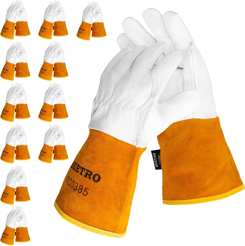 BEETRO Working Gloves 12 Pairs, Tig Welding Cowhide Split Leather, Heat/Fire Resistant BBQ/Warehouse/Heavy Duty/Animal Handling Glove, Extremely Soft and Flexible - Image 1