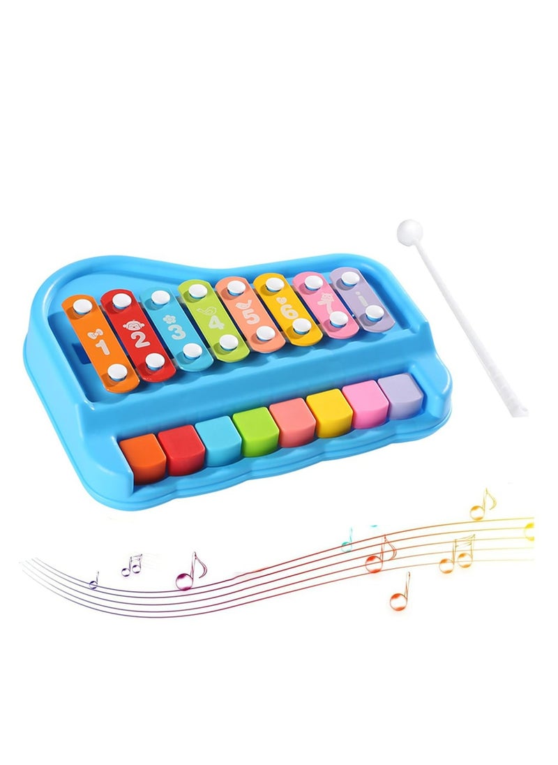 CMGTYYD 2 in 1 Baby Piano Xylophone for Toddlers 1-3 Years Old, 8 Multicolored Key Keyboard Baby Xylophone Piano, Preschool Educational Musical Learning Instruments Toy for Baby Kids (Blue)  - Image 1