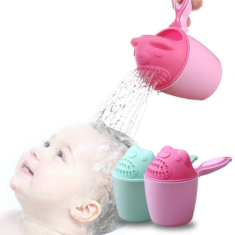 OLEWELL Baby Bath Rinse Cup with Bear Design for Rinsing Hair and Protecting Infant Eyes Pink