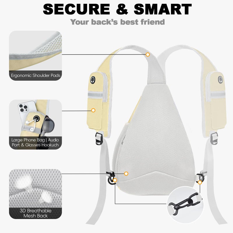 Seektop Anti Theft Crossbody Bag for Women RFID Blocking Waterproof Sling Backpack Lightweight 400D Nylon Small Chest Pack Shoulder Bag for Travel Hiking Commuting Men Beige - Image 5