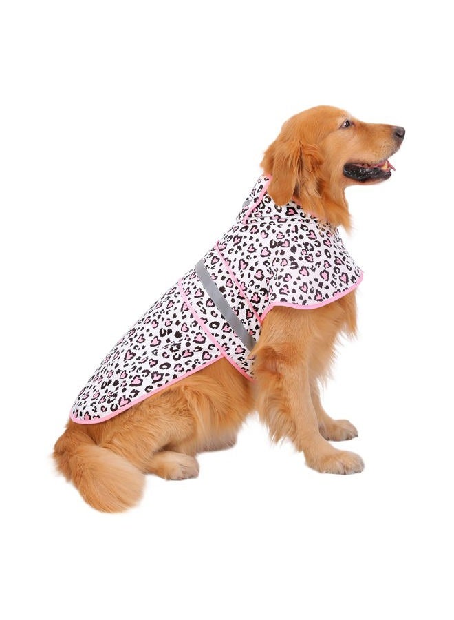 HDE Dog Raincoat Hooded Slicker Poncho for Small to X-Large Dogs and Puppies Leopard Hearts - L - Image 1