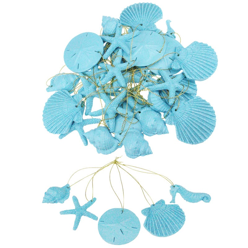30 Pieces Resin Christmas Ornaments Tree Decorations Pencil Finger Starfish Seahorse Seashells Ocean Themed Hanging with Drilled Hole Rope for Wedding Party Decor DIYBlue White