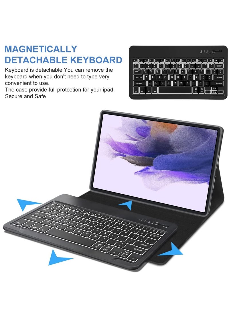 Bluetooth Keyboard Case For Samsung Galaxy Tab S7 / Galaxy Tab S8 with Built in Pen Tray & Detachable Magnetic Keyboard - Black