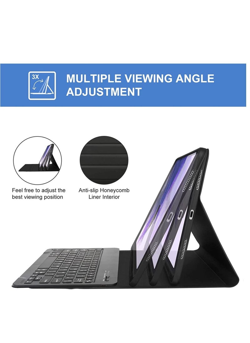 Bluetooth Keyboard Case For Samsung Galaxy Tab S7 / Galaxy Tab S8 with Built in Pen Tray & Detachable Magnetic Keyboard - Black
