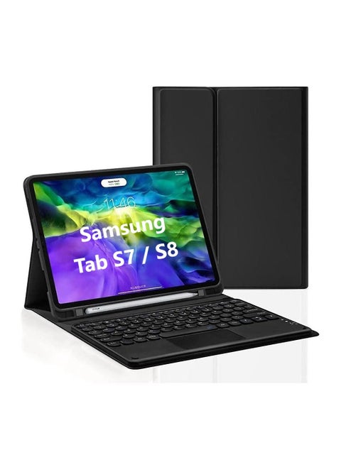 Bluetooth Keyboard Case For Samsung Galaxy Tab S7 / Galaxy Tab S8 with Built in Pen Tray & Detachable Magnetic Keyboard - Black