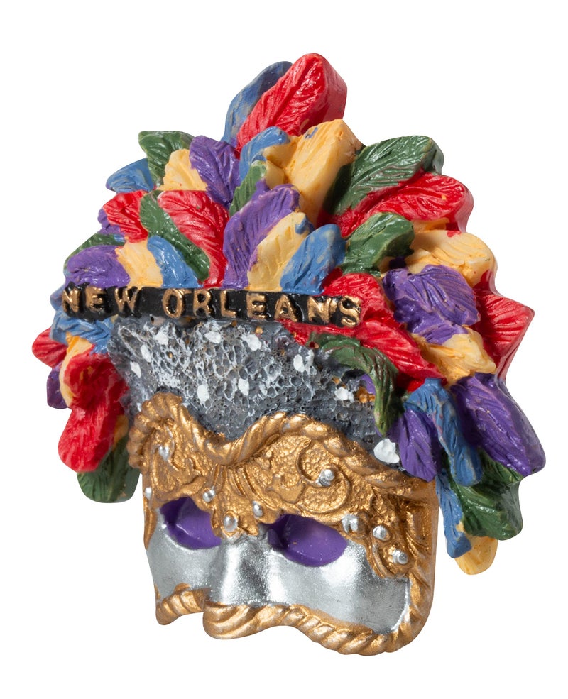 Artisan Owl New Orleans Mardi Gras Feather Mask Souvenir 3D Poly Refrigerator Magnet – Hand Painted Colorful Small Polyresin Collectible Kitchen Fridge Decoration Gift - Image 2
