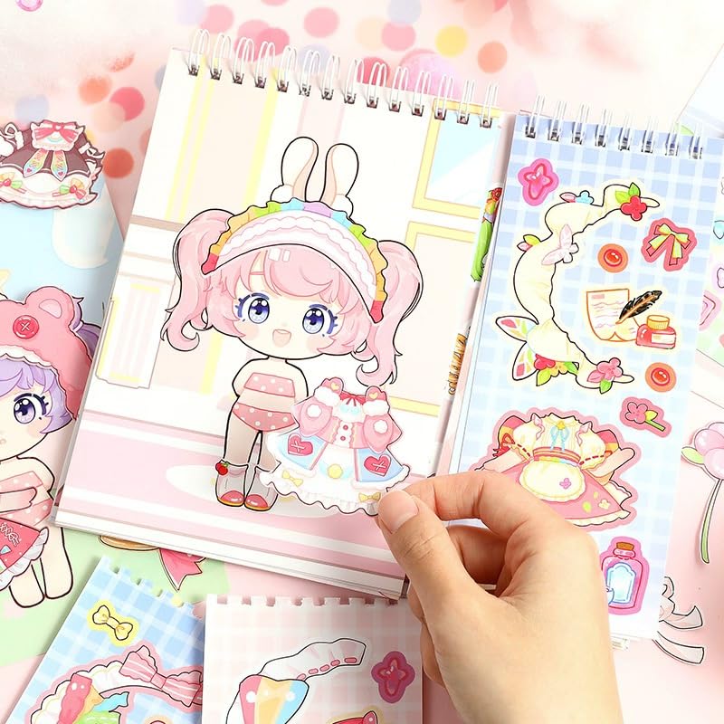 WEMOL 31 Sheets Spiral Activity Book with Reusable Fashion Stickers, DIY Dress Up Sticker Book for Girls, Dress-Up Doll Toy, Creative Craft Gift for Kids (Pink) - Image 3