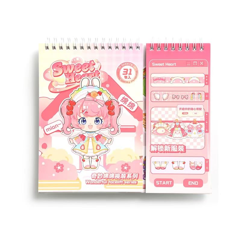 WEMOL 31 Sheets Spiral Activity Book with Reusable Fashion Stickers, DIY Dress Up Sticker Book for Girls, Dress-Up Doll Toy, Creative Craft Gift for Kids (Pink) - Image 1