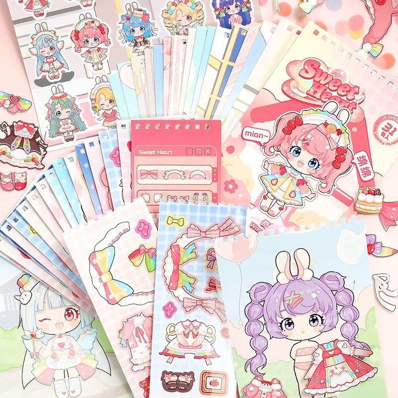 WEMOL 31 Sheets Spiral Activity Book with Reusable Fashion Stickers, DIY Dress Up Sticker Book for Girls, Dress-Up Doll Toy, Creative Craft Gift for Kids (Pink) - Image 2