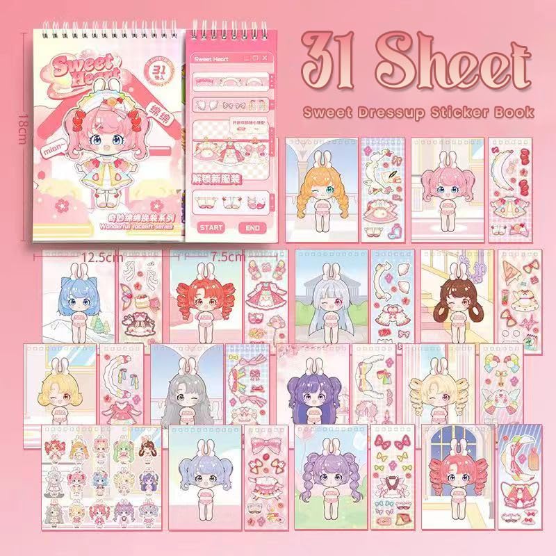 WEMOL 31 Sheets Spiral Activity Book with Reusable Fashion Stickers, DIY Dress Up Sticker Book for Girls, Dress-Up Doll Toy, Creative Craft Gift for Kids (Pink) - Image 4