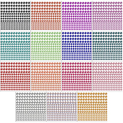 Housuner 2580 pcs Rhinestone Stickers in 15 Colors  3 Sizes 15 Sheets DIY Self Adhesive Colorful Gem Rhinestone Embellishment Stickers Sheet Fits for Crafts Body Nails etc MultiColor