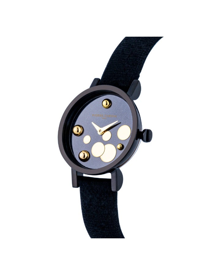 PIERRE CARDIN Women's Watch with Black Stainless Steel Case and Black Leather Band - Image 2