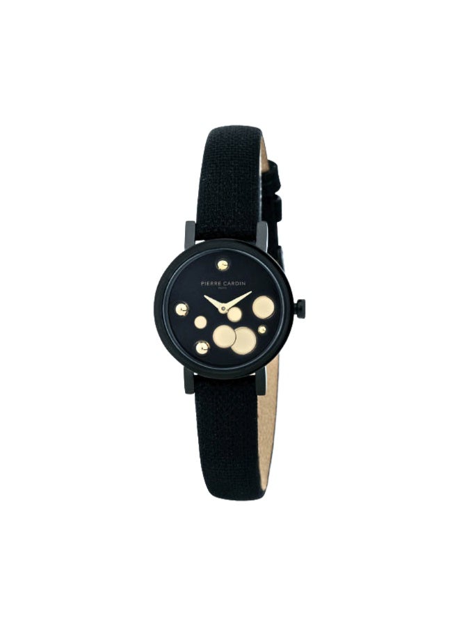 PIERRE CARDIN Women's Watch with Black Stainless Steel Case and Black Leather Band - Image 1