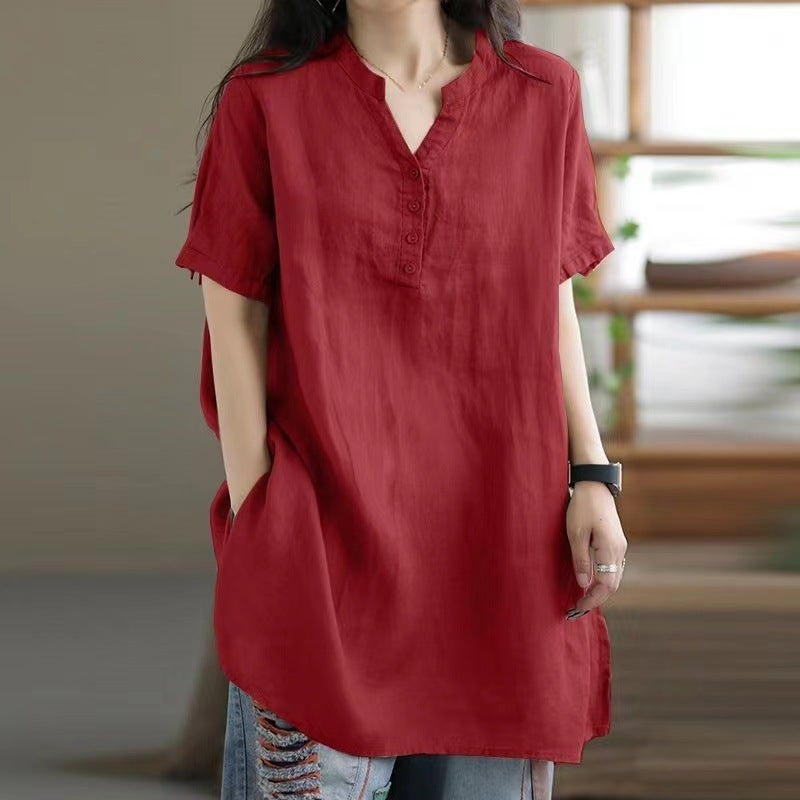 In the spring and summer of 2023, the new womens clothing independent station wish cross-border Europe and the United States long top solid color twist button womens clothing Navy blue - Image 2