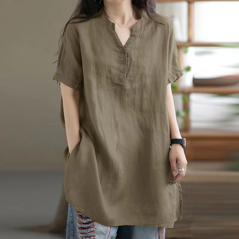 In the spring and summer of 2023, the new womens clothing independent station wish cross-border Europe and the United States long top solid color twist button womens clothing Navy blue - Image 4