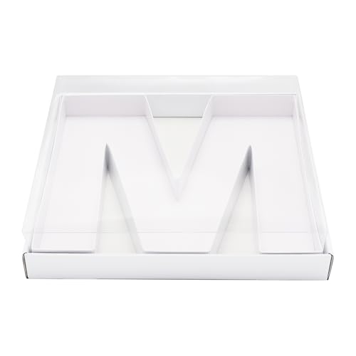 WENPACK 12.5" Cardboard Letter Shaped Mache Charcuterie Strawberries Fillable Sweets Decorative Box with Clear Lid (White, M) - Image 1
