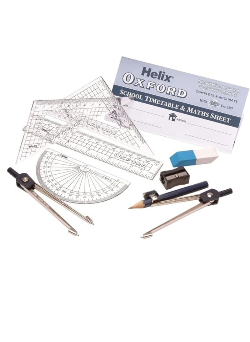Oxford 9-Piece Oxford Mathematical Instrument Set Silver/Blue - Image 1