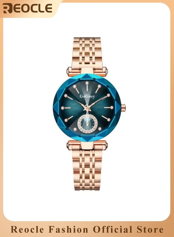 REOCLE Ladies Wrist Watch Womens Jewellery Crystal Bracelet Watch with Diamond Cut Mirror Elegant Watch Analog Quartz Watches Stainless Steel Strap - Image 1