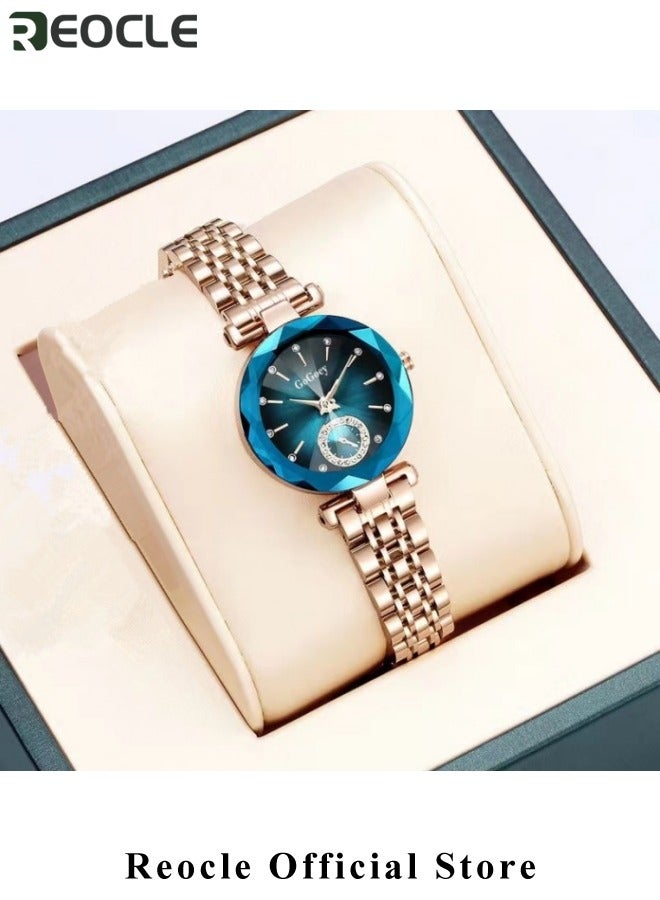 REOCLE Ladies Wrist Watch Womens Jewellery Crystal Bracelet Watch with Diamond Cut Mirror Elegant Watch Analog Quartz Watches Stainless Steel Strap - Image 4