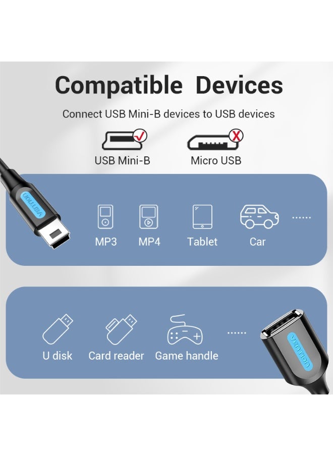 فينشن كابل OTG USB 2.0 Mini-B ذكر إلى أنثى من VENTION بطول 0.15 متر من نوع PVC أسود، رقم الموديل CCTBB  - Image 3